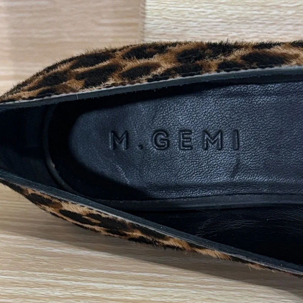 M.Gemi Leopard Calf Hair Loafers Pointed Toe Italy Luxe Chic 37